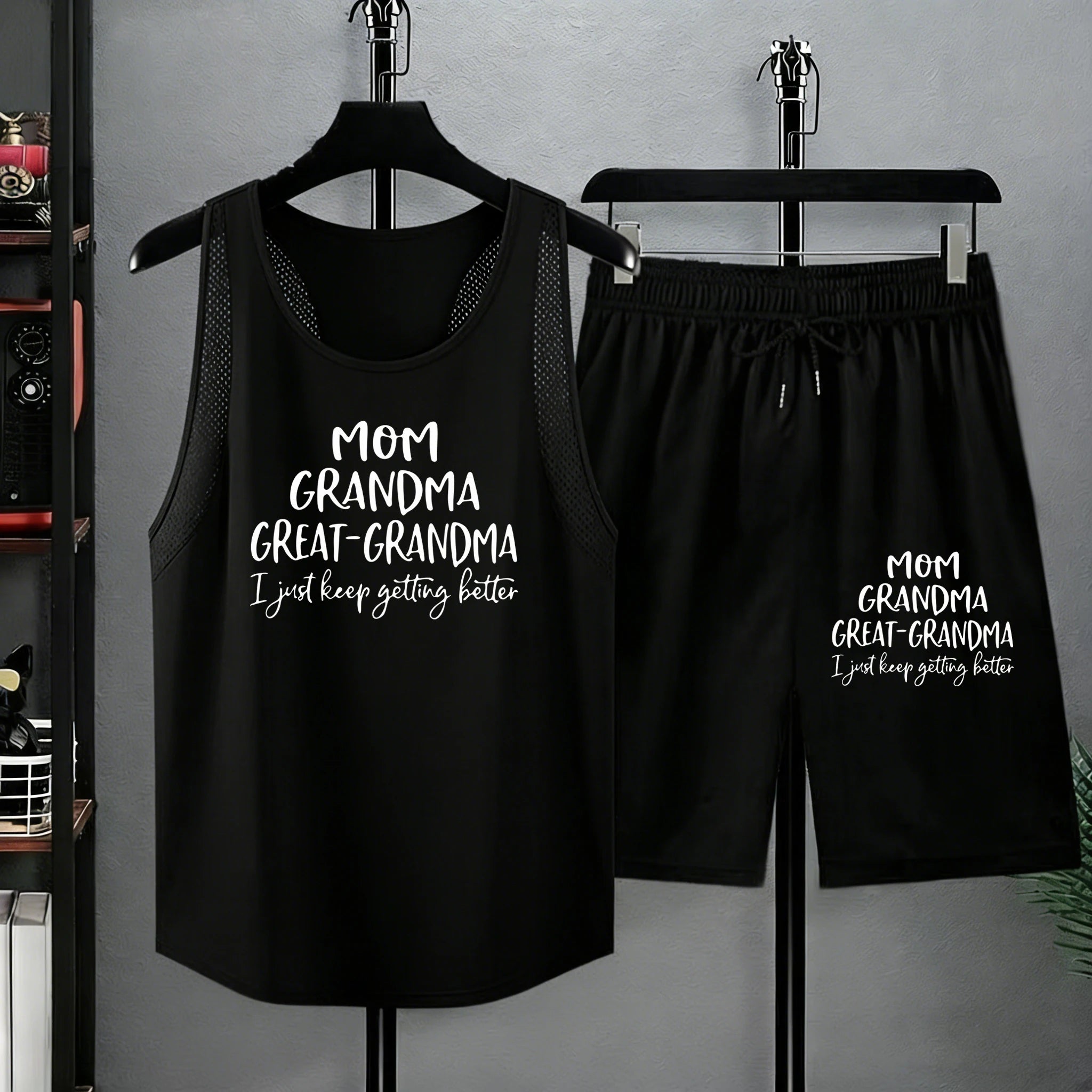 I Just Keep Getting Better Design Summer Soft Suitable Singlet Jogging Lightweight Tank Top Set Of Men Loose Commute Short Pants