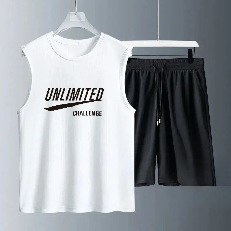 2026 Summer Men's Casual Basketball Set Two Piece Breathable Short Sleeve T-Shirt and Jogging Shorts Street Sportswear Thin