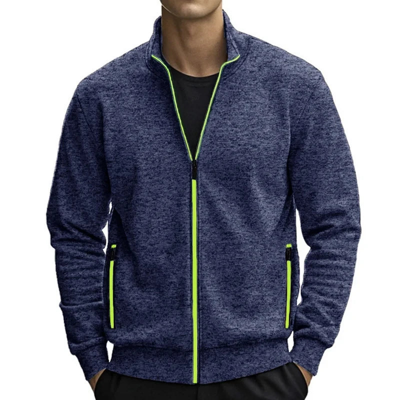 Mens Stand Collar Sweatshirt Contrast Color Zipper Outwear Basic Daily Jacket Streetwear lightweight outdoor Solid coats