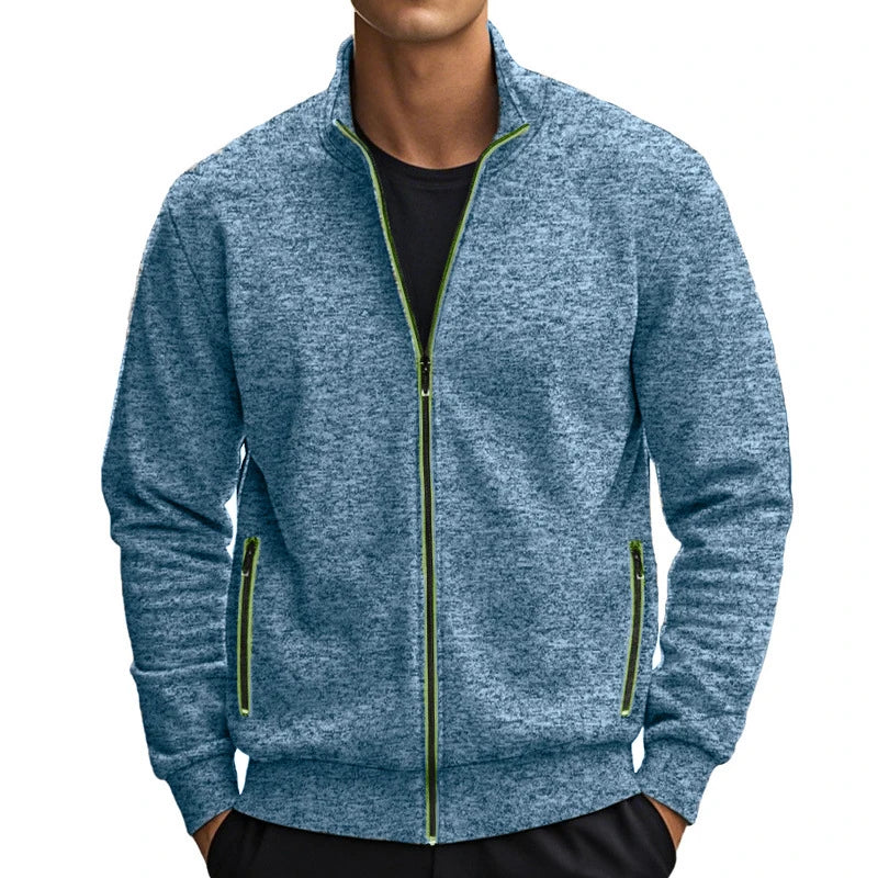 Mens Stand Collar Sweatshirt Contrast Color Zipper Outwear Basic Daily Jacket Streetwear lightweight outdoor Solid coats