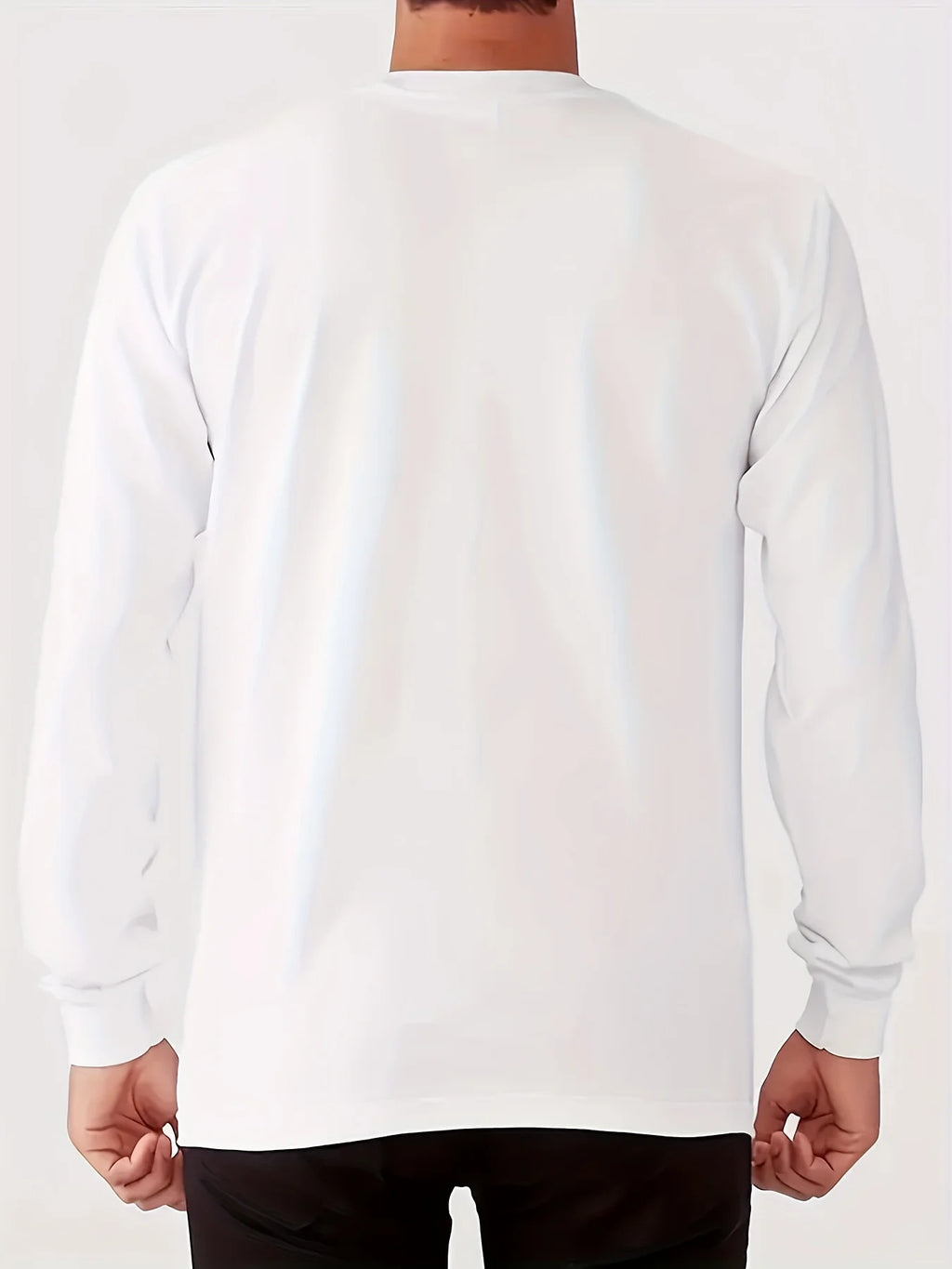 100% pure cotton men's long sleeved round neck loose casual cross pattern printed spring and autumn versatile T-shirt top