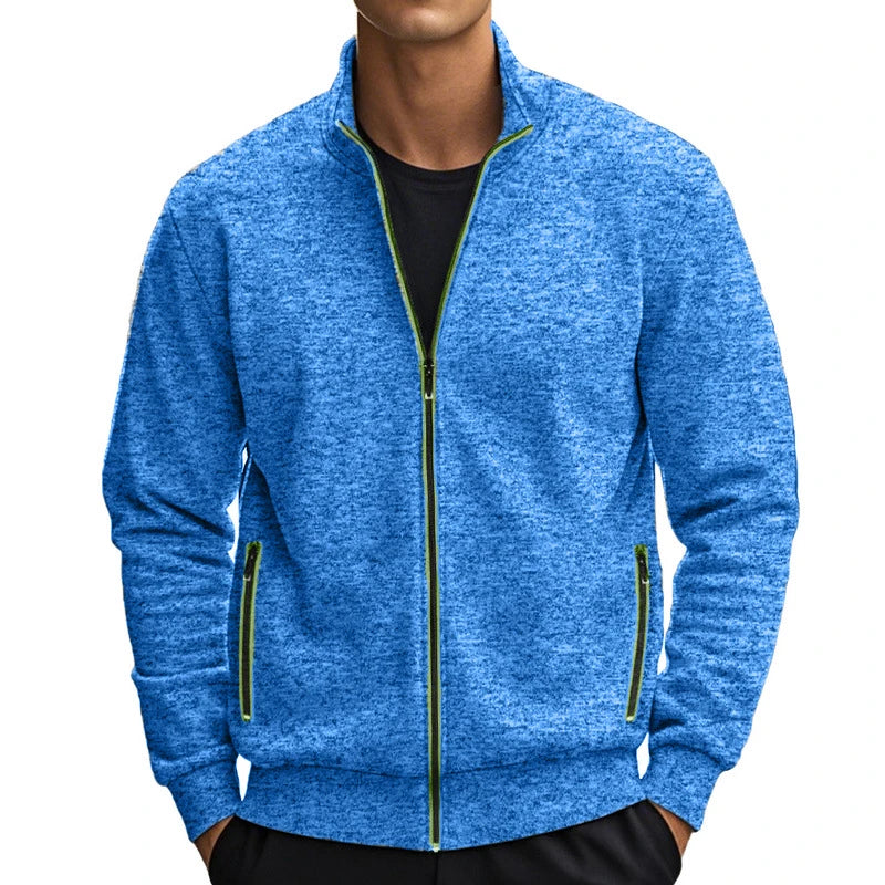 Mens Stand Collar Sweatshirt Contrast Color Zipper Outwear Basic Daily Jacket Streetwear lightweight outdoor Solid coats
