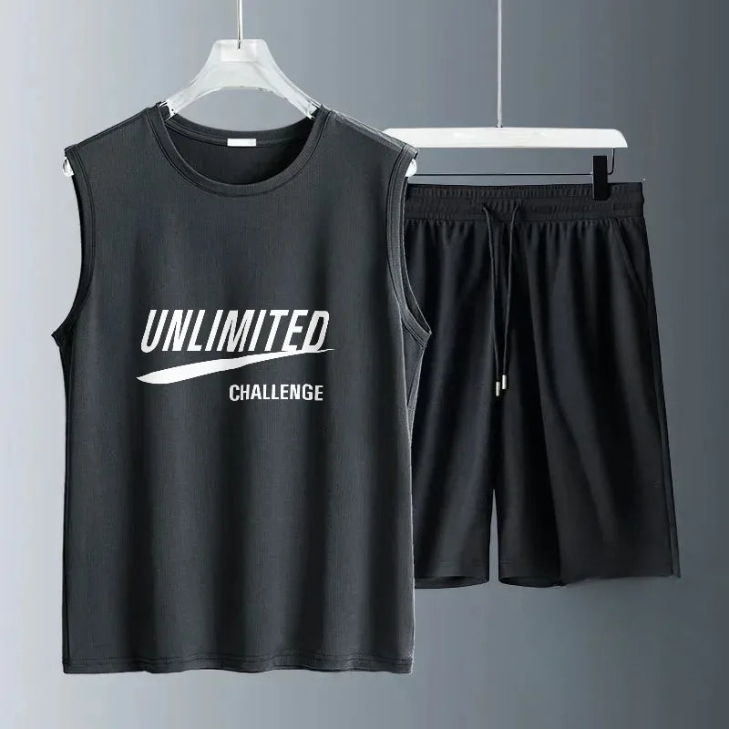 2026 Summer Men's Casual Basketball Set Two Piece Breathable Short Sleeve T-Shirt and Jogging Shorts Street Sportswear Thin