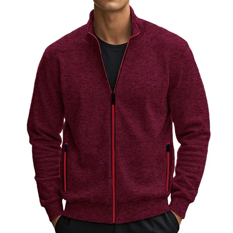 Mens Stand Collar Sweatshirt Contrast Color Zipper Outwear Basic Daily Jacket Streetwear lightweight outdoor Solid coats