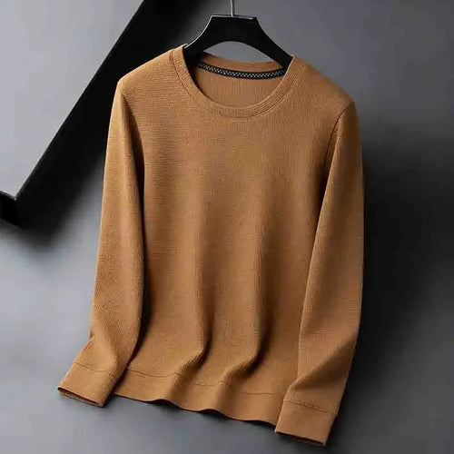 2026 New Arrival Men's Basic Solid Crew Neck Sweater Breathable Long Sleeve Knit Pullover