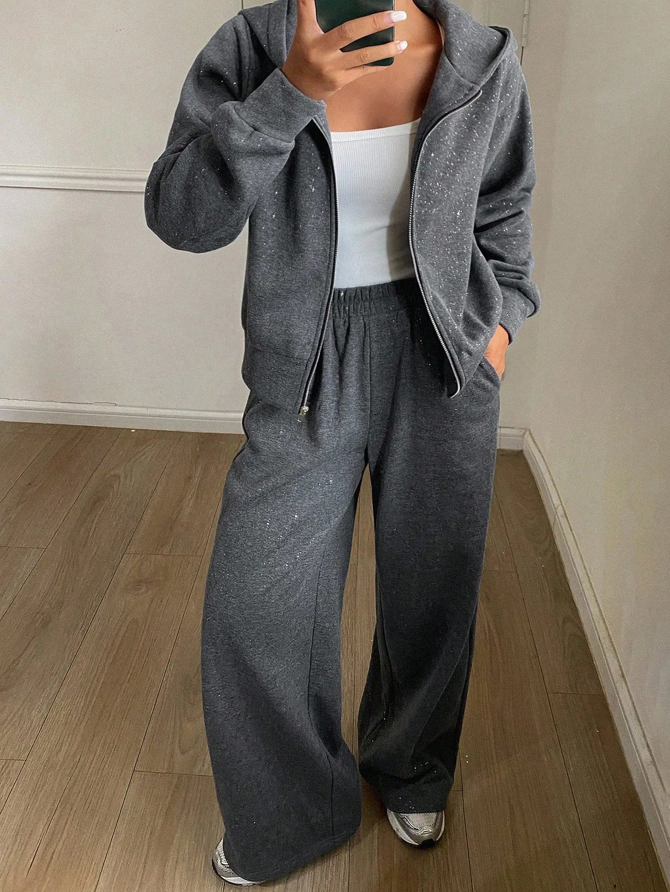 DAZY Women's Casual Hooded Sweatshirt Sweatshirt And Wide Leg Pants 2 Pieces Set, Autumn