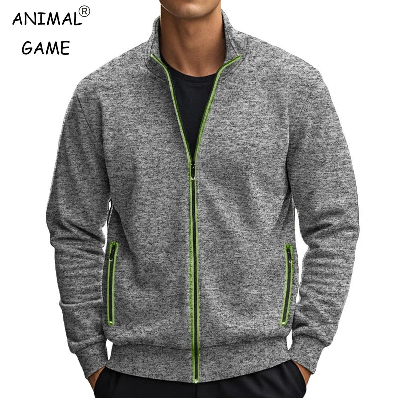 Mens Stand Collar Sweatshirt Contrast Color Zipper Outwear Basic Daily Jacket Streetwear lightweight outdoor Solid coats