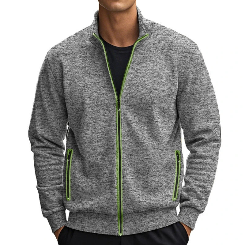 Mens Stand Collar Sweatshirt Contrast Color Zipper Outwear Basic Daily Jacket Streetwear lightweight outdoor Solid coats