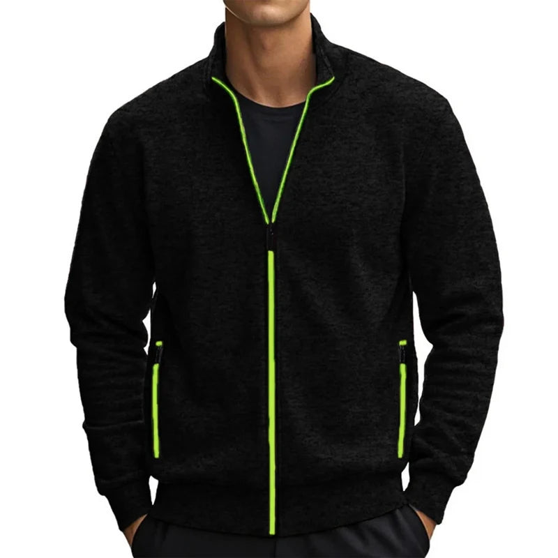Mens Stand Collar Sweatshirt Contrast Color Zipper Outwear Basic Daily Jacket Streetwear lightweight outdoor Solid coats